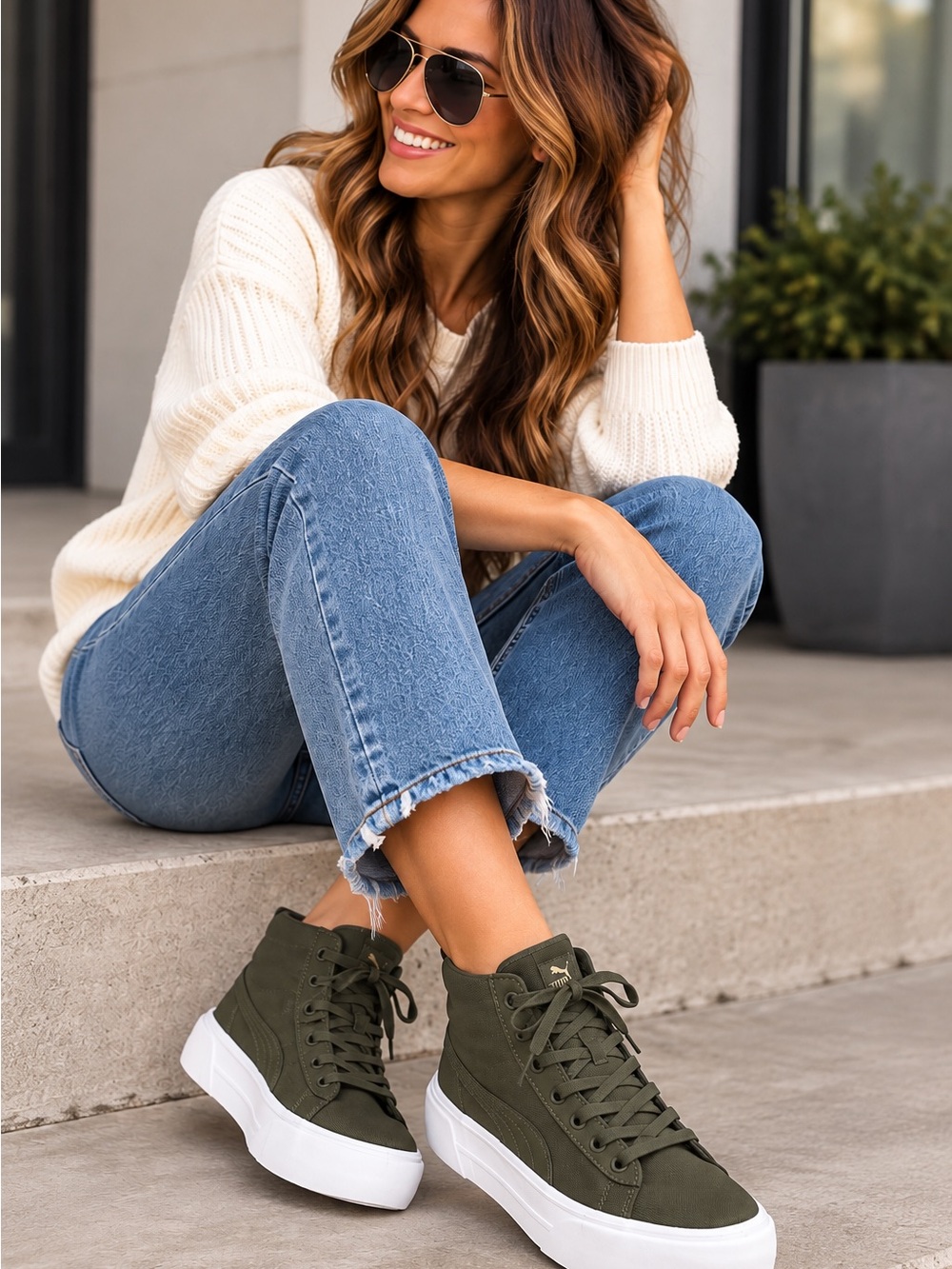 Puma Olive Green High-Top Platform Sneakers